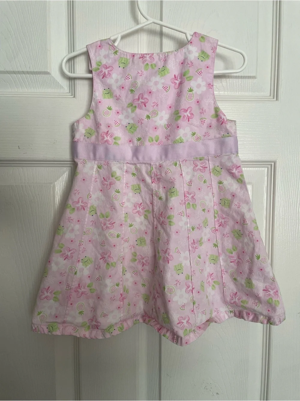 Chelsea’s Corner 100% Cotton 18-24 mo Pink Floral & Green Frog Sleeveless Dress